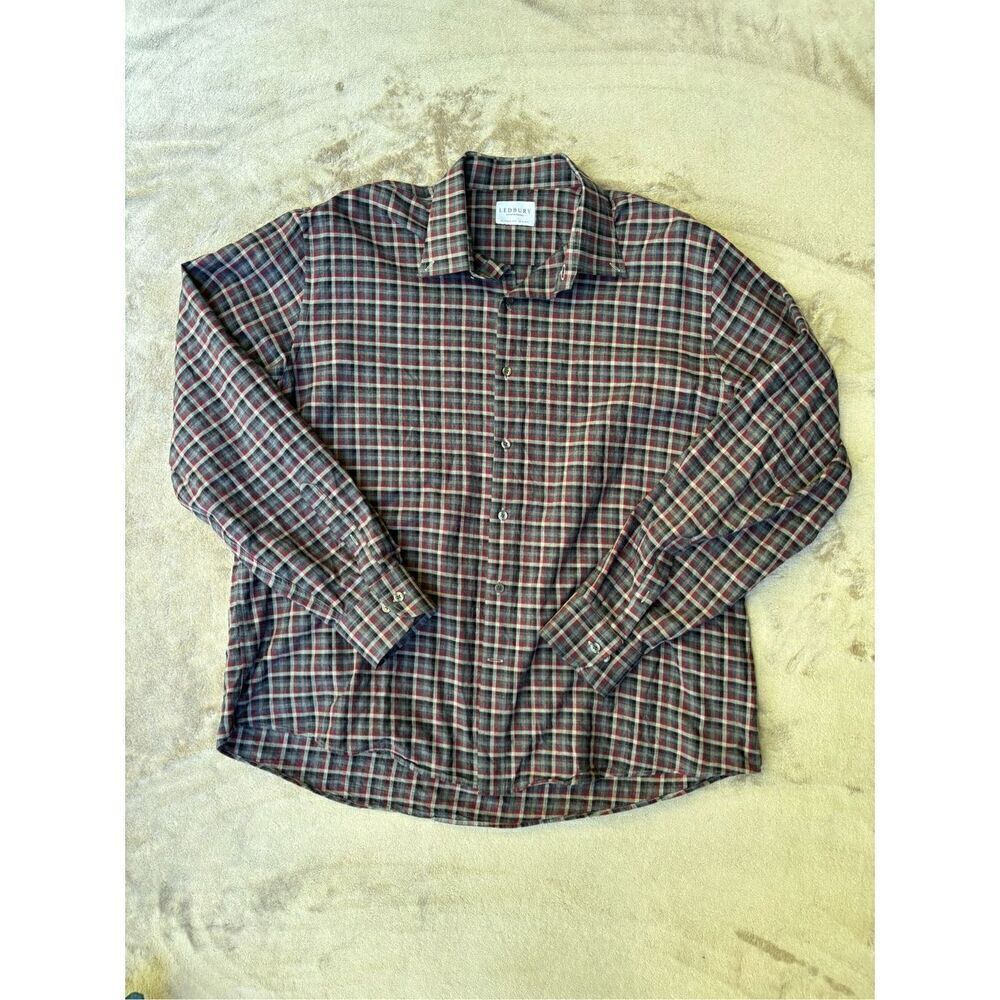 Ledbury Men’s Red Gray Plaid Long Sleeve Classic Fit Button-Down Shirt Size 2XL